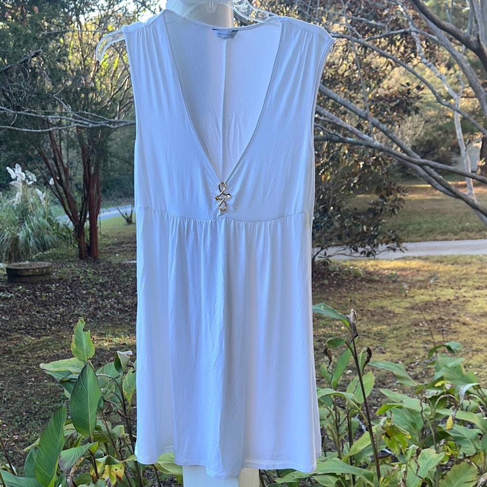 Trina Turk White Swimsuit Cover with Gold Detail
